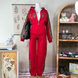 90s Y2k Bling Leopard Tracksuit Sweatsuit Hooded Jacket McBling Trashy Gyaru M
